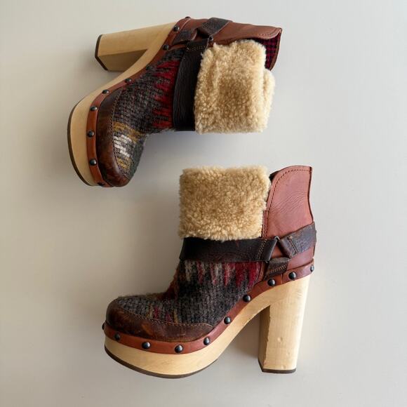 Woolrich Anthropologie Artist Wool and Shearling Wood Sole Heeled Boots sz 8‎ - Picture 2 of 10
